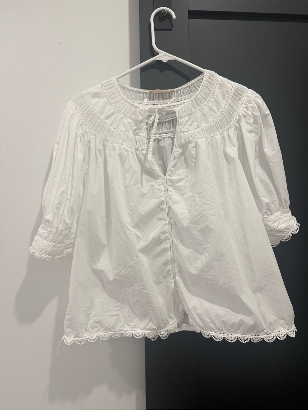 Ulla Johnson Cream Tie-Neck Puff Sleeve Blouse - Picture 2 of 6